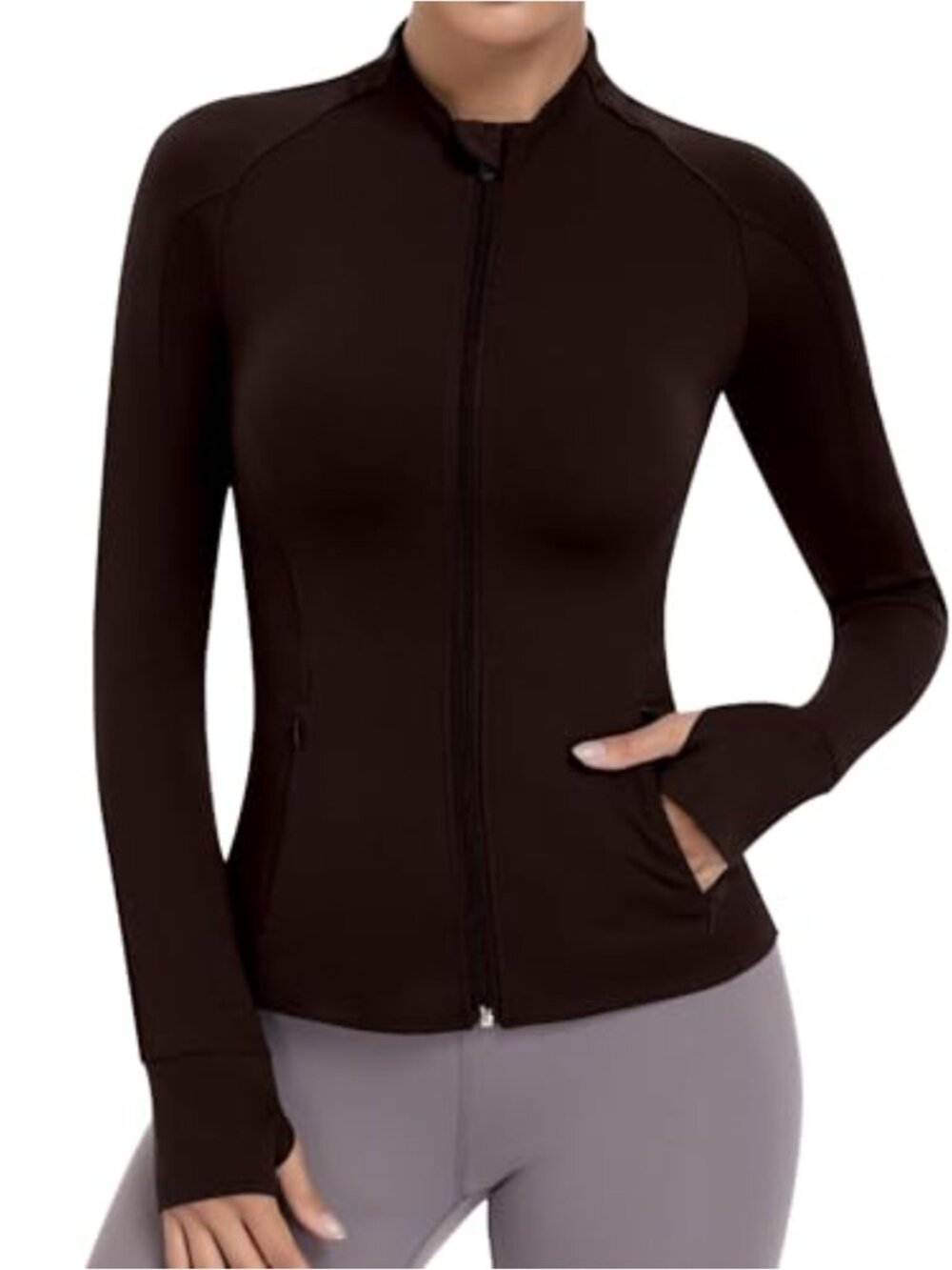 Full Zip Running Jacket with Thumb Holes, Slim-Fit Yoga Athletic Jacket with